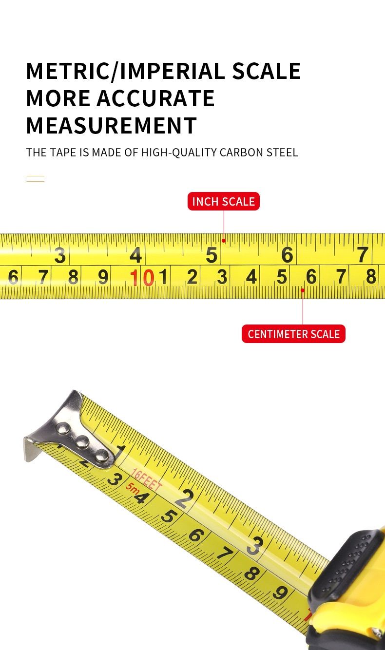 10M Heavy Duty Steel Tape Measure - Metric & Imperial Dual Scale - High Carbon Steel Blade, Anti-Slip ABS+TPR Casing, Push-Button Lock, Wear-Resistant for Construction & DIY