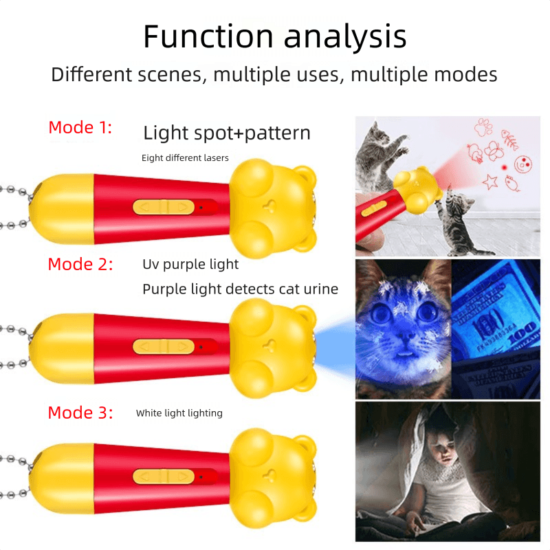 Bear Shaped Laser Cat Toy Set USB Rechargeable Multi Pattern Red Laser UV White Light 2 Piece