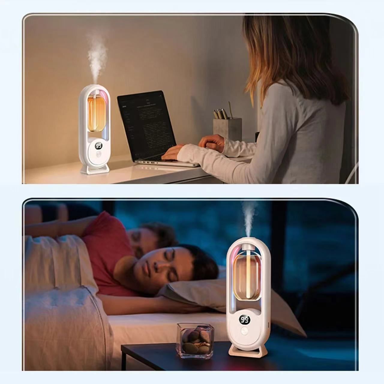 Black Smart Aromatherapy Diffuser - Ultrasonic Mist Air Freshener with LED Light and Wall Mount