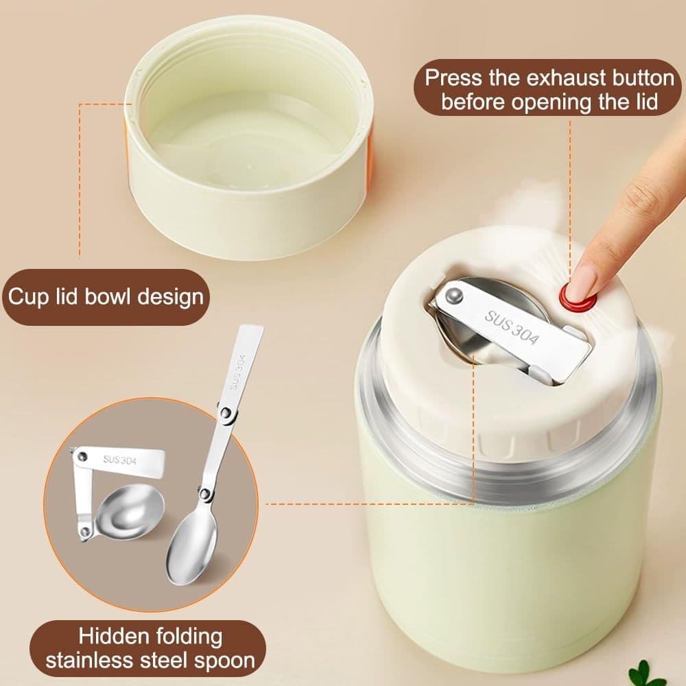 Thermal Food Jar Portable Insulated Stew Container 800ml Stainless Steel Retractable Handle Blue