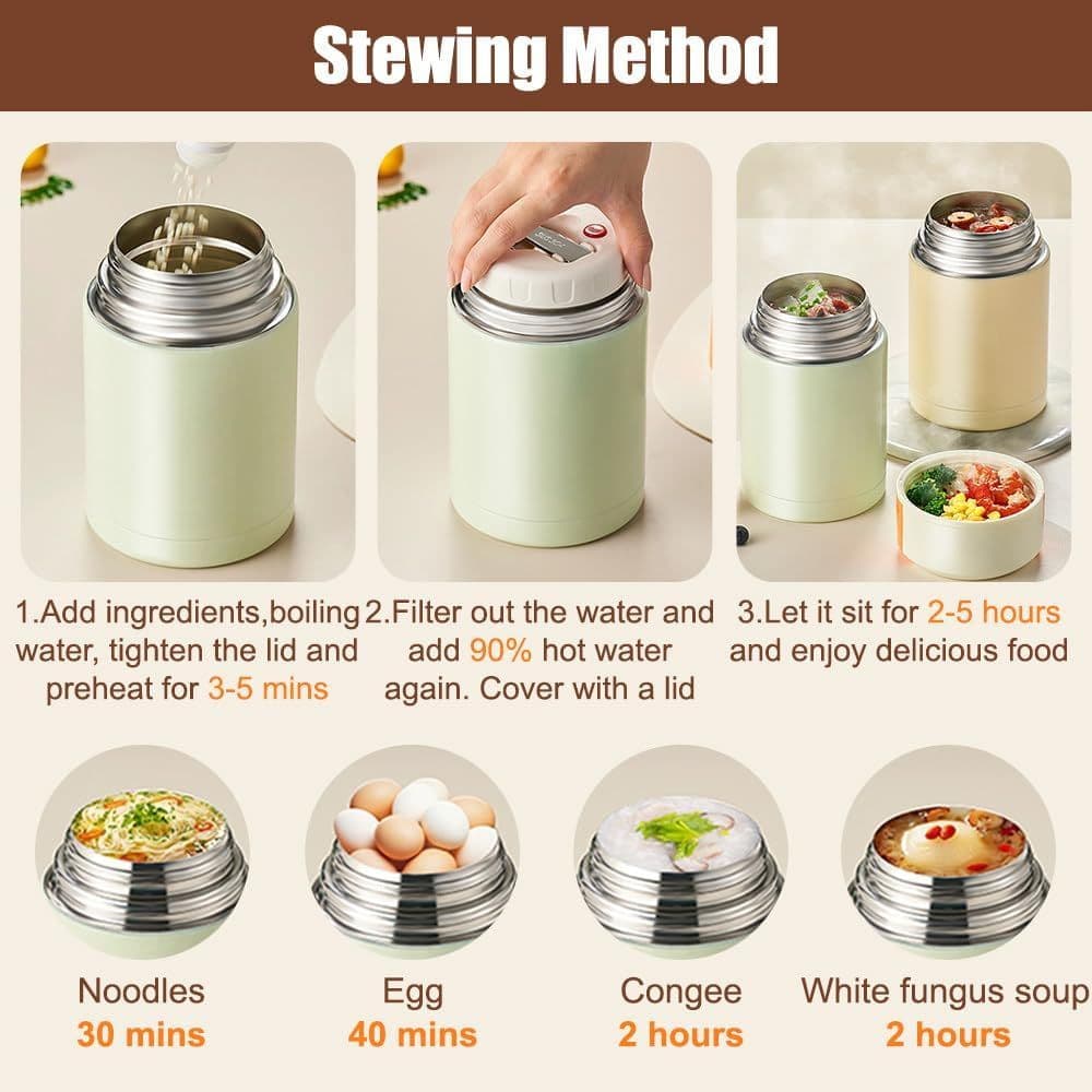Thermal Food Jar Portable Insulated Stew Container 800ml Stainless Steel Retractable Handle Blue