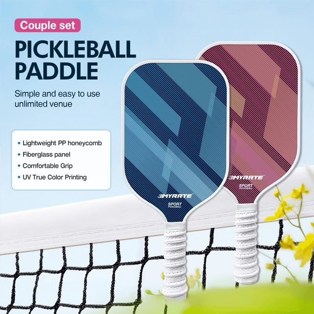 Pickleball Paddle Lightweight Shock-Absorbing Fiberglass Purple Striped
