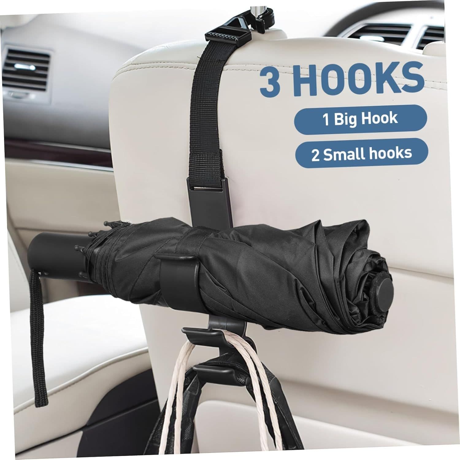 2PCS Car Seat Back Hooks Organizer Heavy Duty Adjustable 23cm Black
