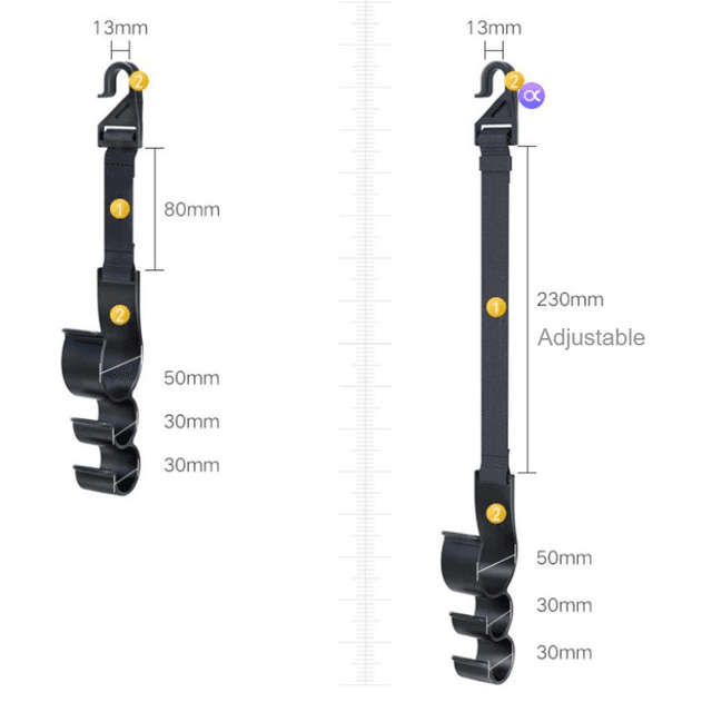 2PCS Car Seat Back Hooks Organizer Heavy Duty Adjustable 23cm Black