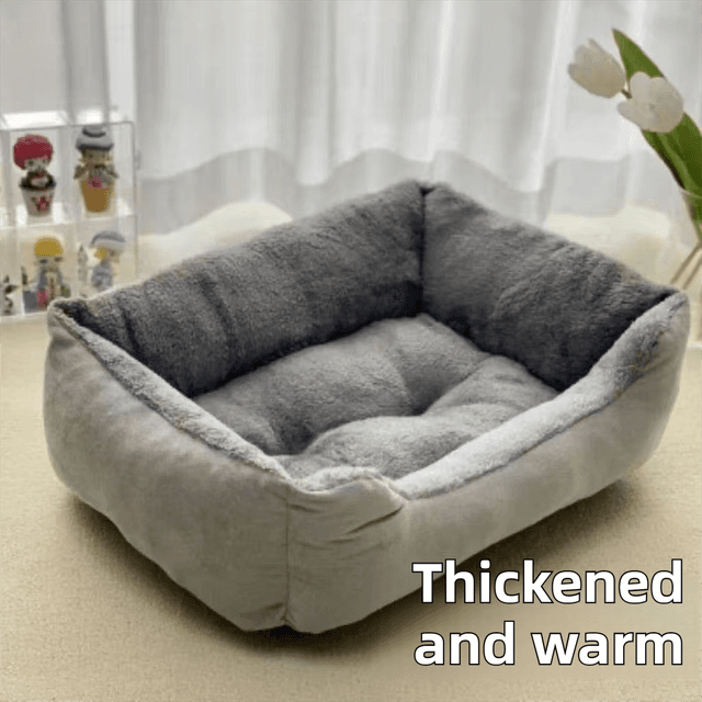 Pet Cushion Orthopedic Support 50x40x15CM Grey Plush with Removable Flannel Cover Non-Slip Waterproof Oxford Bottom for Cats Dogs Car Home