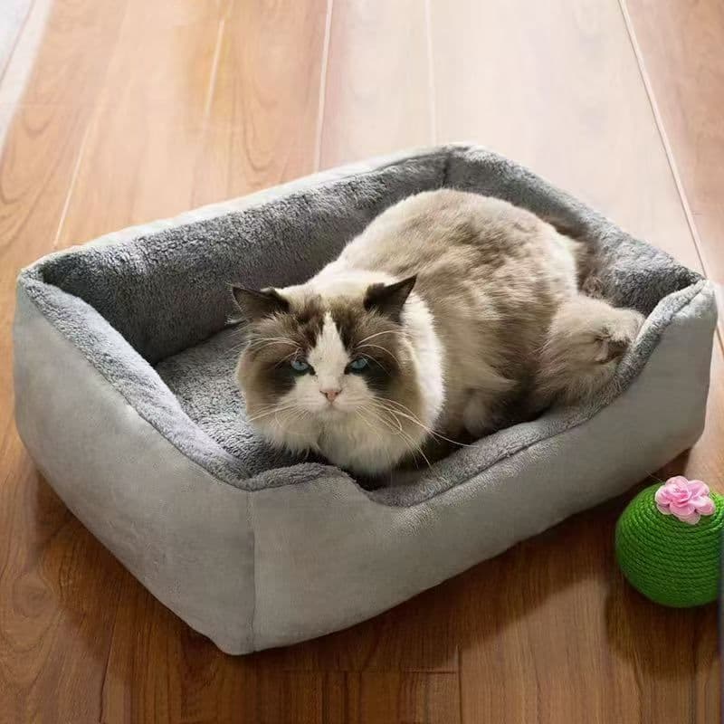 Pet Cushion Orthopedic Support 50x40x15CM Grey Plush with Removable Flannel Cover Non-Slip Waterproof Oxford Bottom for Cats Dogs Car Home