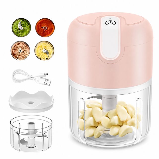 Pink 250ML Electric Mini Food Processor & Garlic Chopper with 3 Stainless Steel Blades & USB Charging – Portable Smasher & Meat Grinder for Vegetable,Chili,Fruits,Ginger and Baby Food,Seasoning