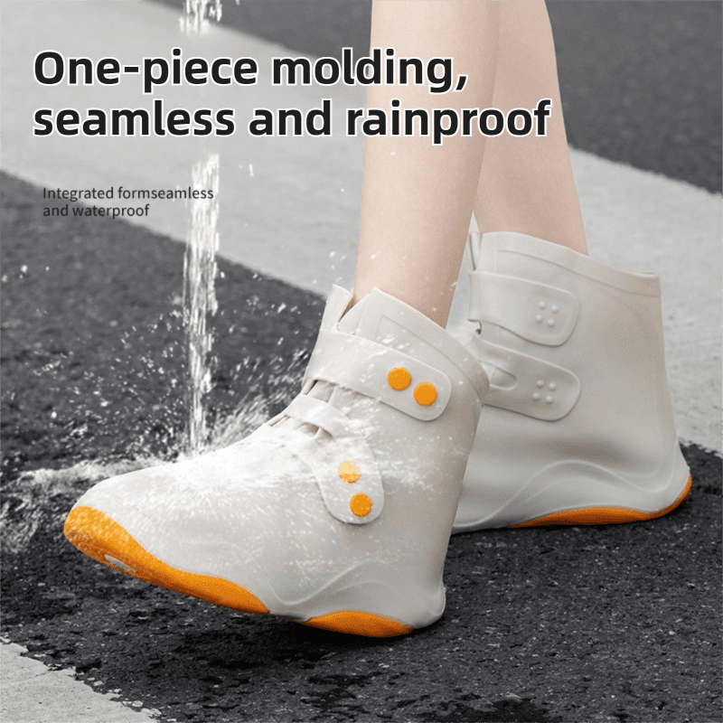 Overshoes Waterproof Silicone Rain Shoe Covers Adjustable Double Buckle Closure Non-Slip Durable Reusable 2XL Size Khaki Orange Blocking
