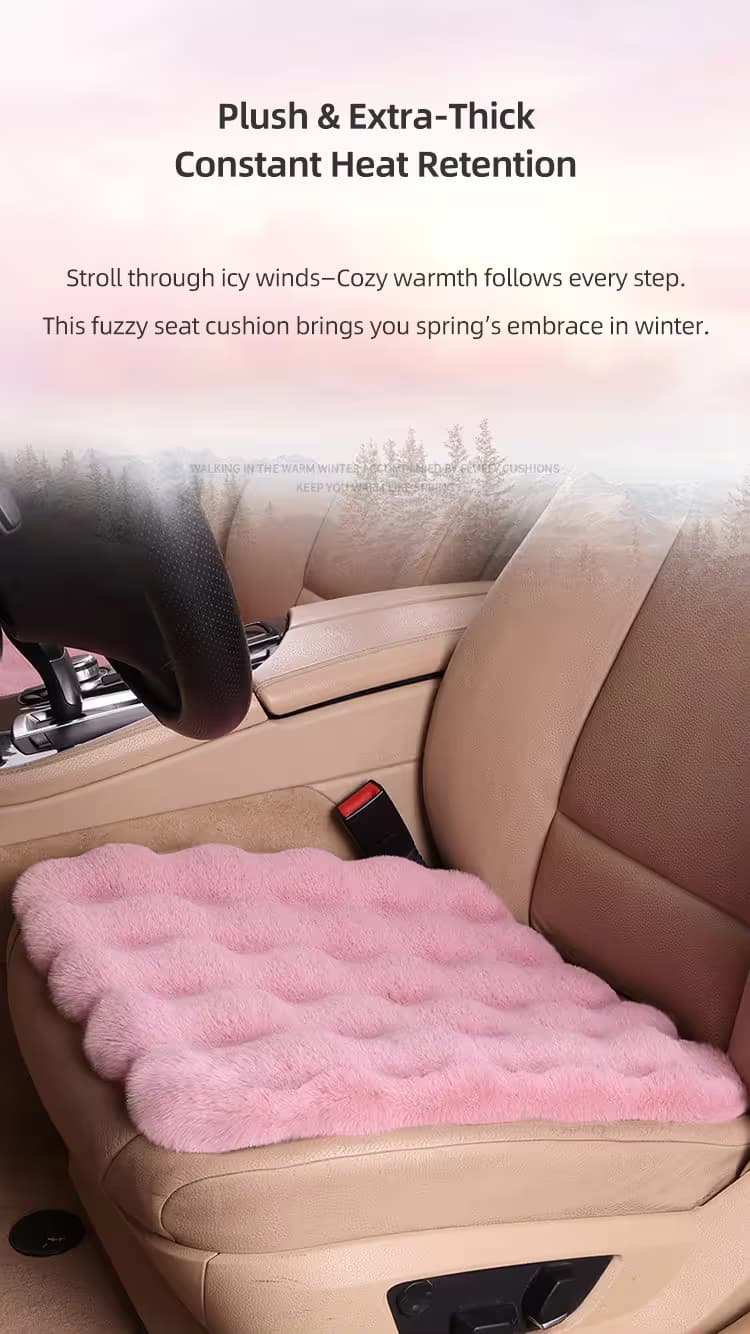 2-Piece Winter Warm Non-Slip Car Interior Comfort Combo Green Soft Bubble Fleece 3D Fluffy Car Seat Cushion Black Plush Steering Wheel Cover