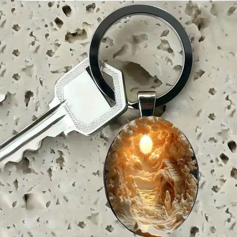 Necklace Keyring Set 3D Nativity Scene Christmas Design Glass Cabochon Alloy for Men and Women