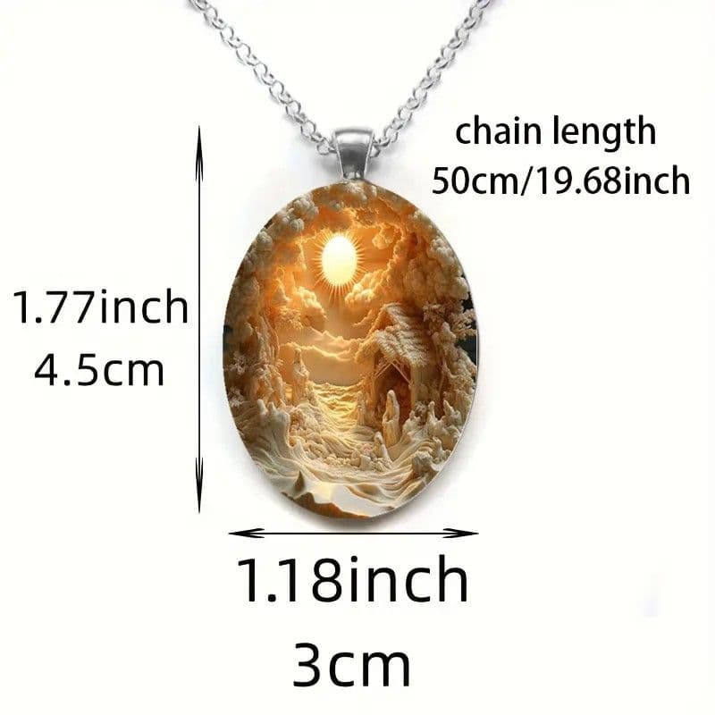 Necklace Keyring Set 3D Nativity Scene Christmas Design Glass Cabochon Alloy for Men and Women