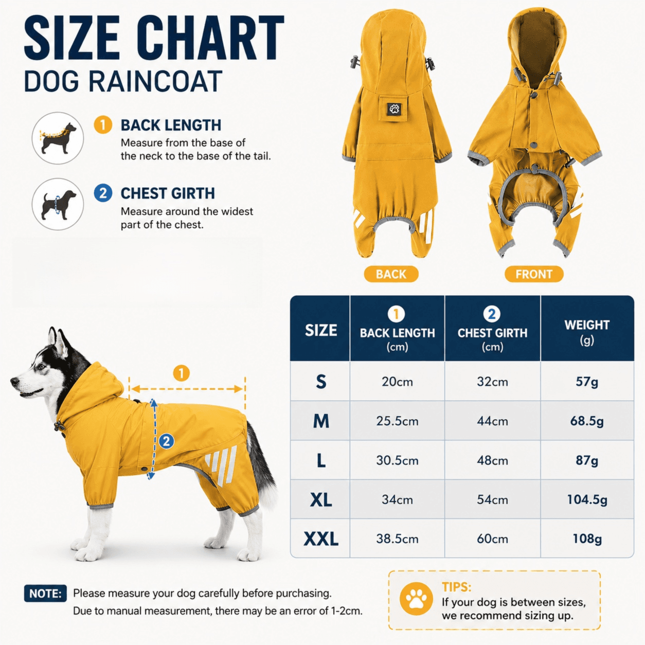Dog Raincoat Waterproof Full Body Coverage Adjustable Hood Reflective Strips S Size Blue