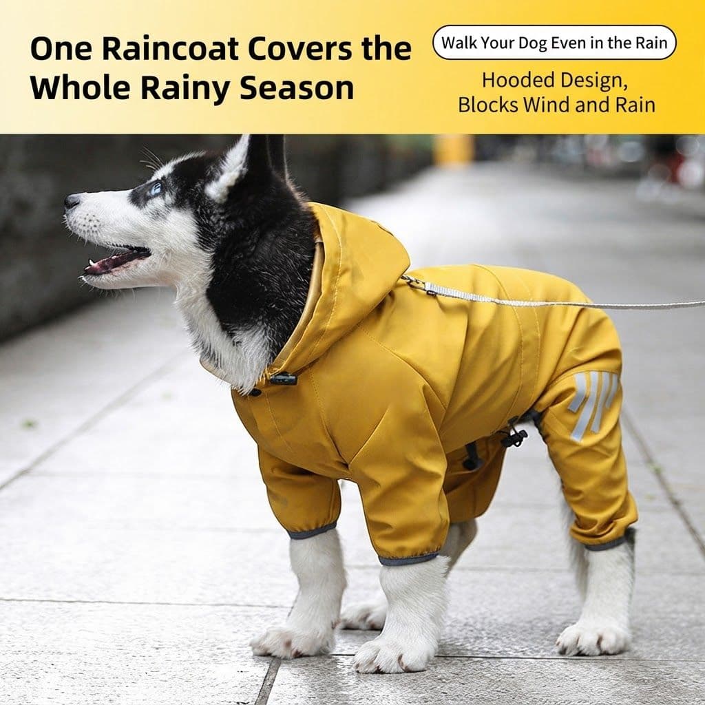 Dog Raincoat Waterproof Full Body Coverage Adjustable Hood Reflective Strips S Size Blue
