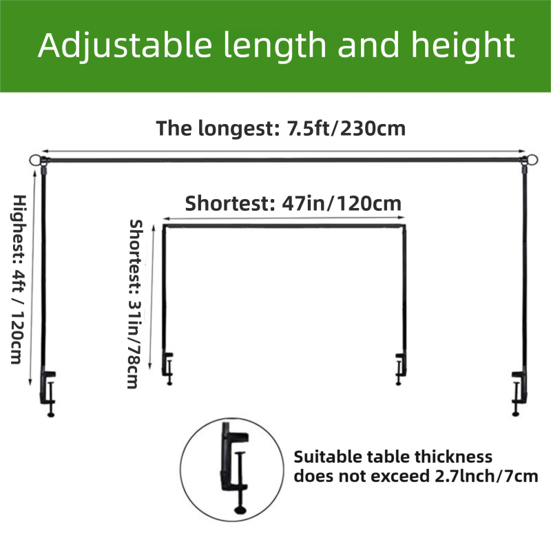Black Iron Over Table Arch Display Stand with Fixed Clamps and Buckles for Balloons and Decorations, L 120-230cm & H 78-120cm Adjustable Wedding Party Table Rod Backdrop Frame for Birthday, Baby Showers and Celebrations