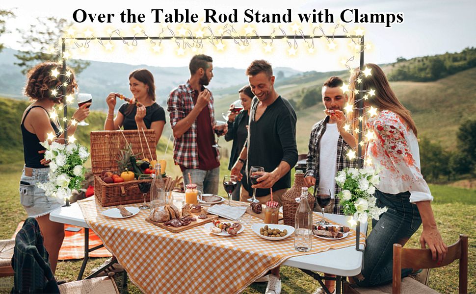 Black Iron Over Table Arch Display Stand with Fixed Clamps and Buckles for Balloons and Decorations, L 120-230cm & H 78-120cm Adjustable Wedding Party Table Rod Backdrop Frame for Birthday, Baby Showers and Celebrations