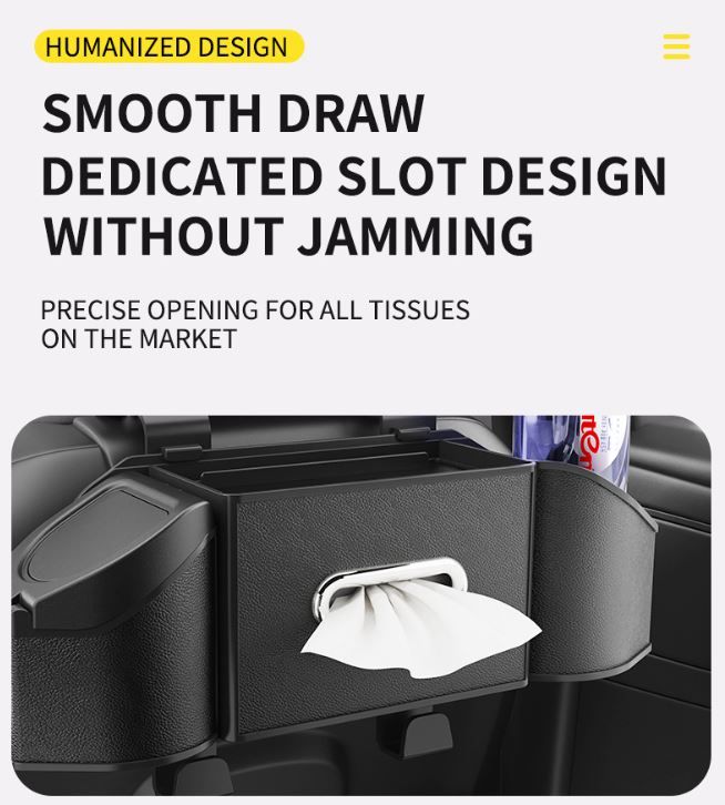 Middle Black Multifunctional Car Seat Back Storage Boxand Trash Can – PVC Leather Vehicle Hanging Organizer with Tissue Box Holder, Cup Holder, Phone Stand and Dual Hooks for Tidy Daily Commuting & Road Trip