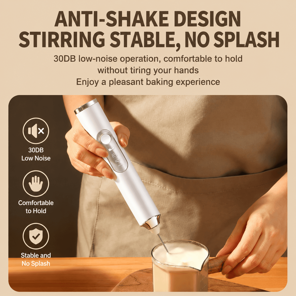 J-3 Black Wireless Handheld Electric Milk Frother / Egg Beater / Dough Mixer with 3 Stainless Steel Heads, 3-Speed Stable and Anti-Splash, Typec Rechargeable