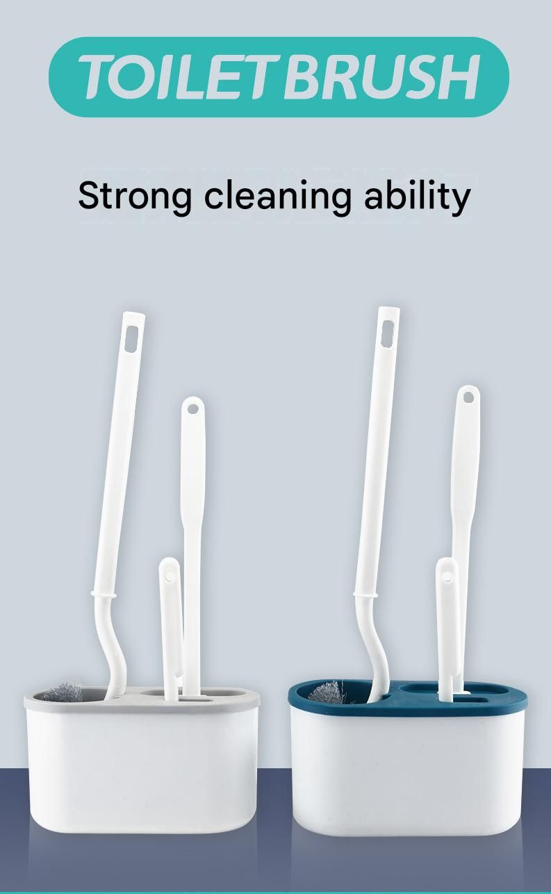White Toilet Brush Set with Holder - 3-in-1 Wall Mounted Bathroom Cleaning Kit, TPR Soft Bristle & 360° Globe Brush, No-Drill Adhesive Base, Space Saving Design for Home, Apartment, Rental