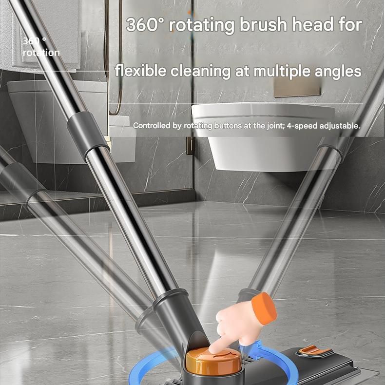 2-piece Grey V-Shaped Floor Scrub Brush and Suction Mop Holder Set - 360 Rotating Grout Cleaner, Heavy Duty Bristles, No Drill Wall Mount Storage, Space Saving Bathroom Cleaning Kit for Tiles and Corners