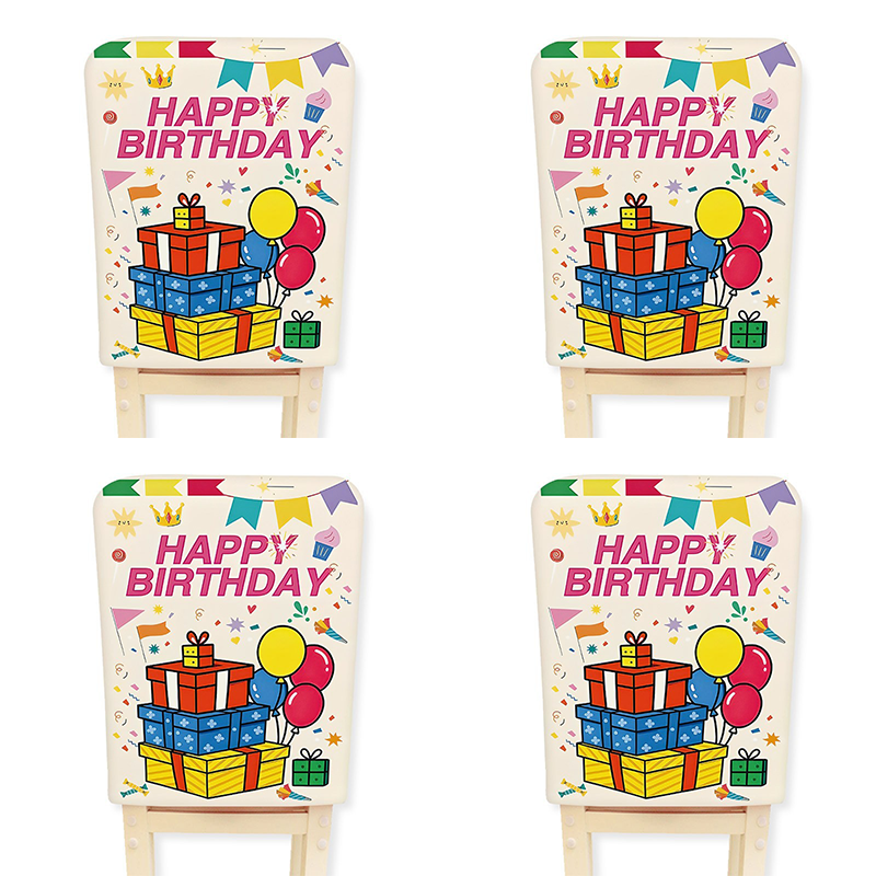 4 pcs Cartoon half chair covers birthday（Happy birthday*4） - Stretch Dining Chair Back Cover with Gift Print Decorative Slipcover for Birthday Party Home Dining Room Decoration chair back covers party