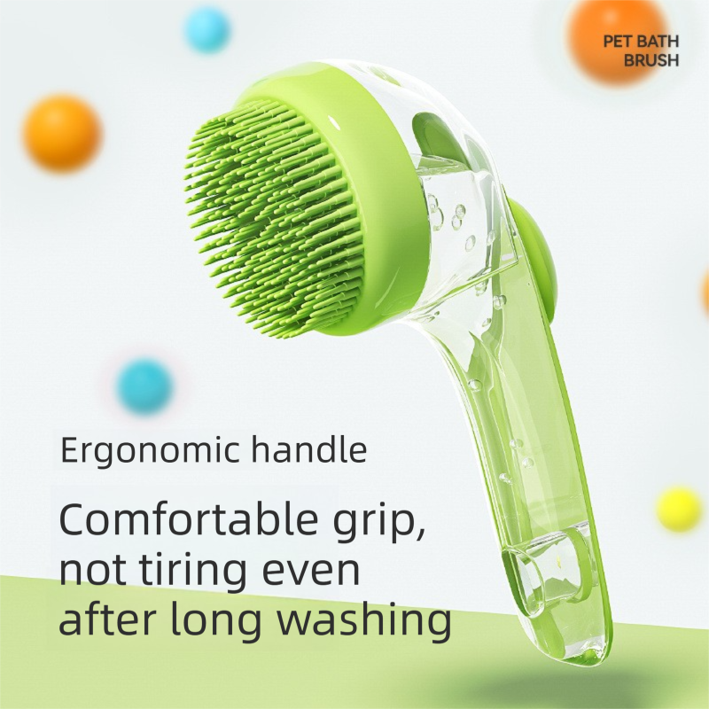 Green Pet Silicone Bath Brush with Shampoo Dispenser - Leak-Proof One-Touch Soap Release-Dog and Cat Grooming Massage Brush Soft Cleaning Scrubber for Bathing Shedding and Skin Care