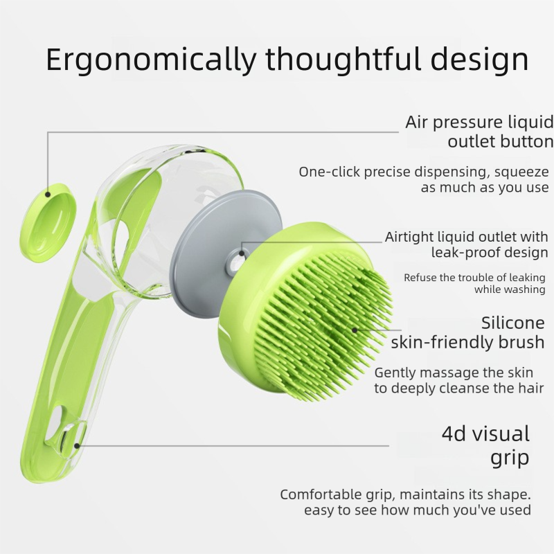 Green Pet Silicone Bath Brush with Shampoo Dispenser - Leak-Proof One-Touch Soap Release-Dog and Cat Grooming Massage Brush Soft Cleaning Scrubber for Bathing Shedding and Skin Care