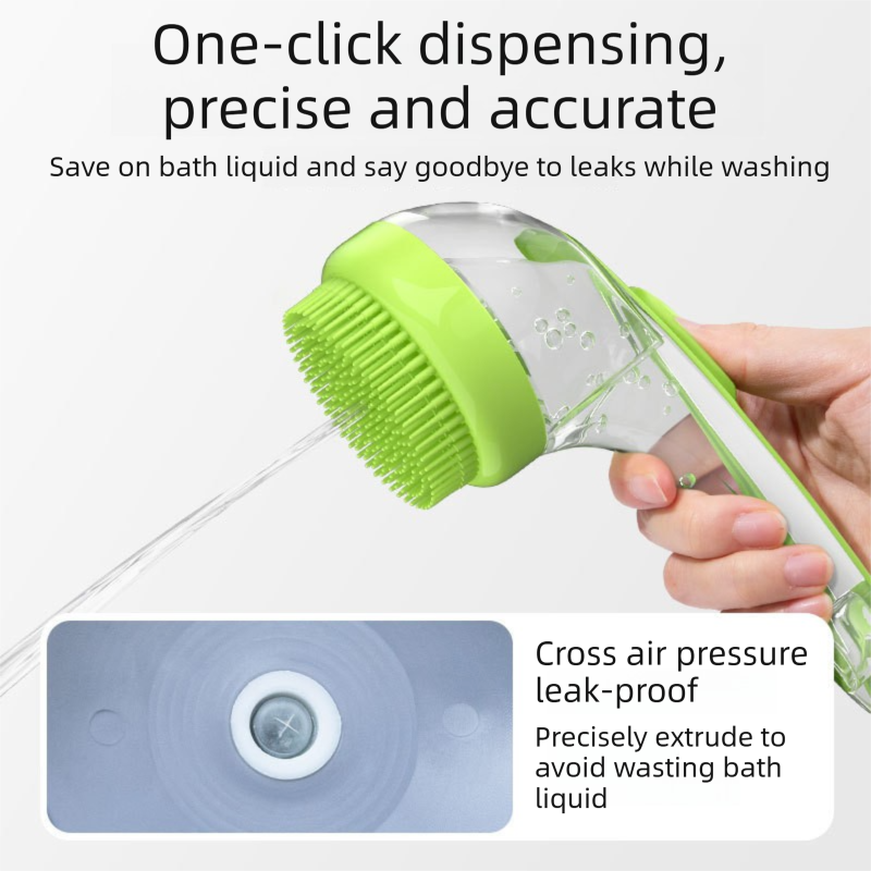 Green Pet Silicone Bath Brush with Shampoo Dispenser - Leak-Proof One-Touch Soap Release-Dog and Cat Grooming Massage Brush Soft Cleaning Scrubber for Bathing Shedding and Skin Care