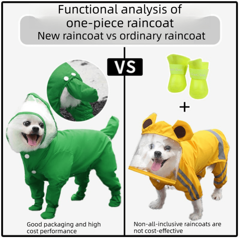 Dog Raincoat Full Coverage Waterproof Jumpsuit M Size Black Lightweight Hooded with Integrated Shoes and Detachable Tail Cover