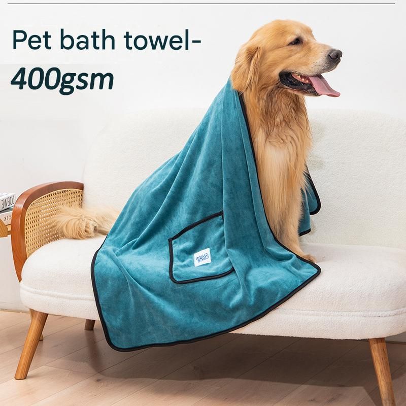 Grey 100*50cm icrofibre Pet Bath Towel with Hand Pockets - Super Absorbent Quick Dry Dog and Cat Drying Towel, Soft Grooming Blanket for Bathing, Cleaning and Everyday Pet Care
