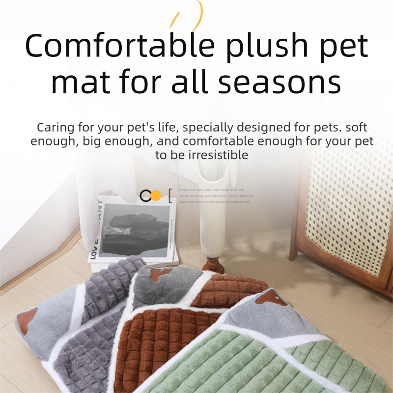 Brown L size Luxury Plush Pet Sleeping Mat, Thickened Warm Pet Bed Cushion for Dogs and Cats, Soft Fabric Pet Sofa Pad with Non-Slip Waterproof Base