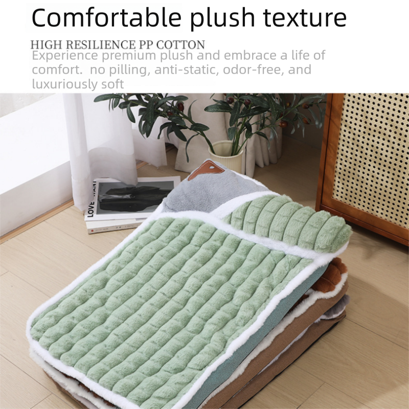 Brown XL size Luxury Plush Pet Sleeping Mat, Thickened Warm Pet Bed Cushion for Dogs and Cats, Soft Fabric Pet Sofa Pad with Non-Slip Waterproof Base