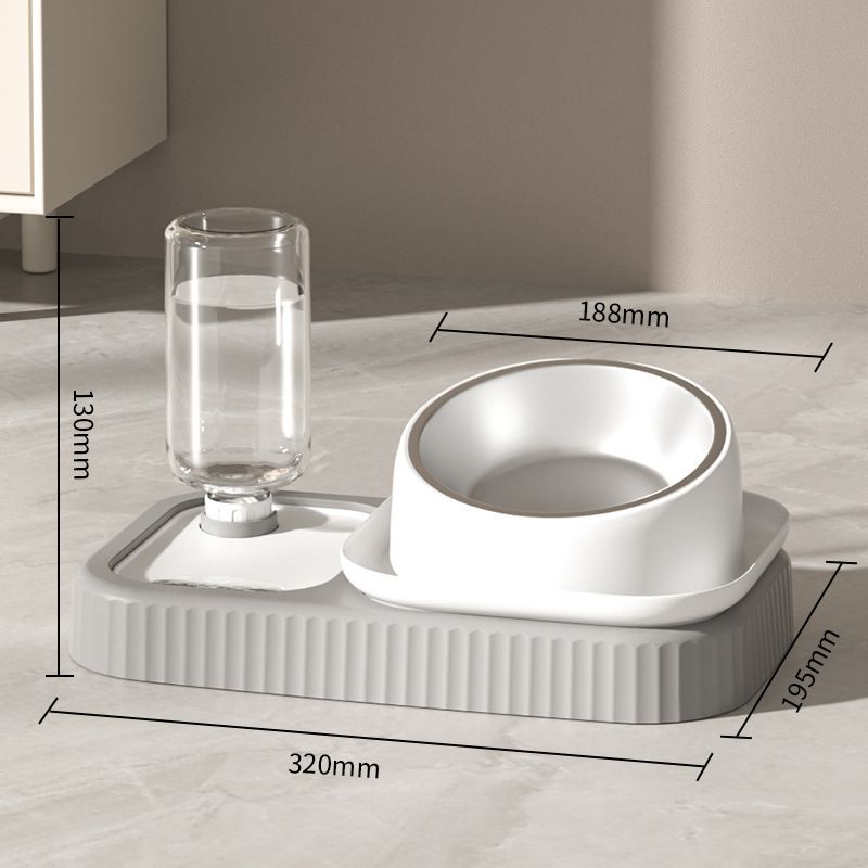 2 pcs Grey and White Cat Feeding Station with Water Dispenser & Slow Feeder Bowl Plus Cat Scratching Mat Set Brown 40x60cm Pet Dining and Furniture Protection Bundle