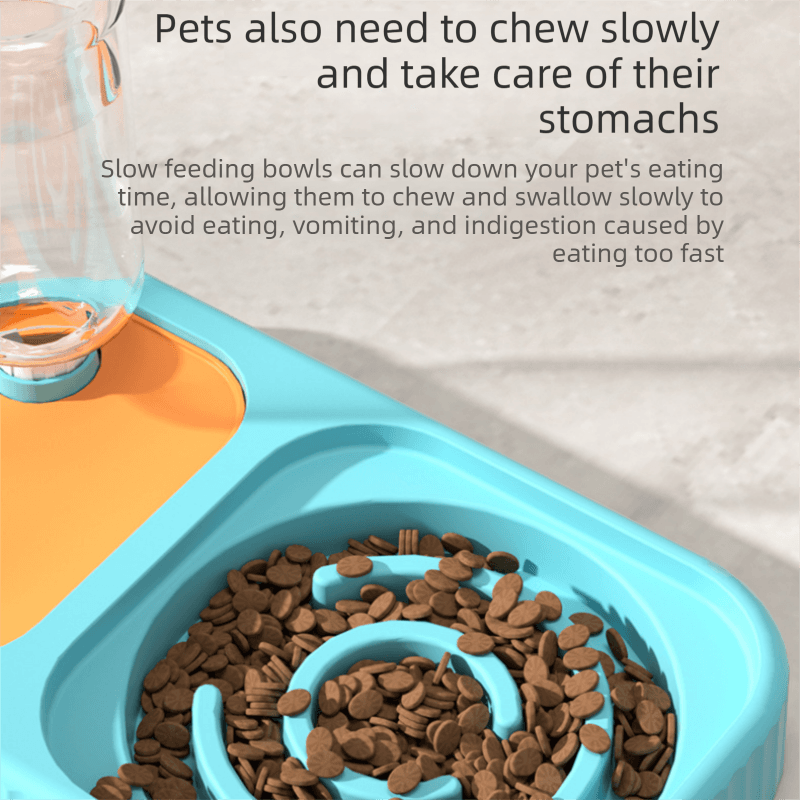 2 pcs Grey and White Cat Feeding Station with Water Dispenser & Slow Feeder Bowl Plus Cat Scratching Mat Set Gery 40x60cm Pet Dining and Furniture Protection Bundle