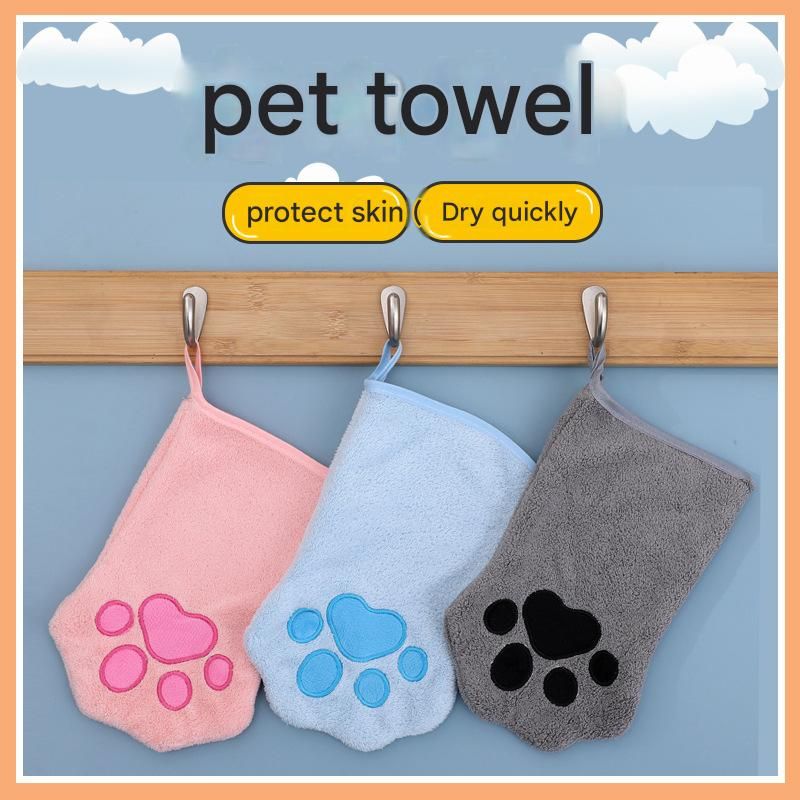 2-piece Blue Quick-drying pet grooming glove towel; made of soft, highly absorbent coral fleece; suitable for drying dogs and cats after bathing.