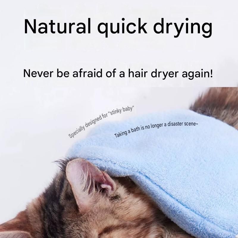2-piece Blue Quick-drying pet grooming glove towel; made of soft, highly absorbent coral fleece; suitable for drying dogs and cats after bathing.