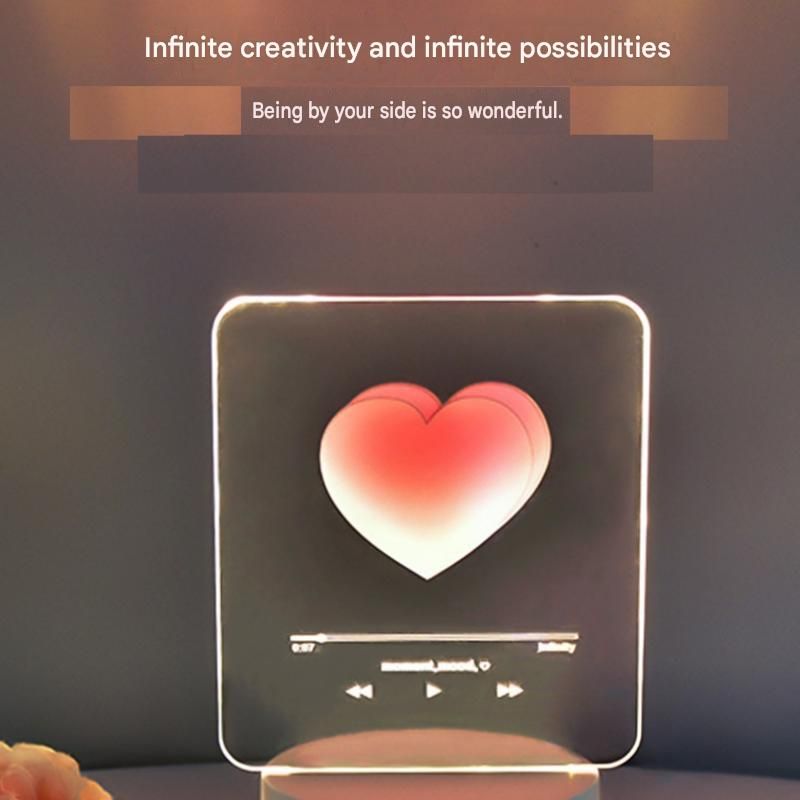 Pink Heart Design Creative Acrylic LED Night Light - Warm White Ambient Table Lamp, Decorative Desktop Mood Light, Cartoon and Creative Display Design, Compact Gift for Bedroom Living Room Office