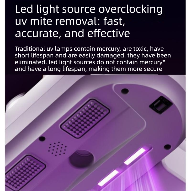 Winter Cleaning Kit White Wireless Dust Mite Vacuum and Purple Double Roller Carpet Brush Combo - UV Light, 500ml Dust Cup, Hot Air Drying, Lightweight PP Carpet Brush for Bed, Sofa and Floor Cleaning