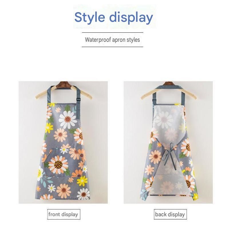 Home Closed Room Dust Cleaning Essentials Bundle - Pink floral pattern Waterproof Apron, White Long Handle Floor Scrubber Brush,Orange 2L Pressure Sprayer - Multi Purpose Household Kit for Kitchen, Bathroom and Garden Care