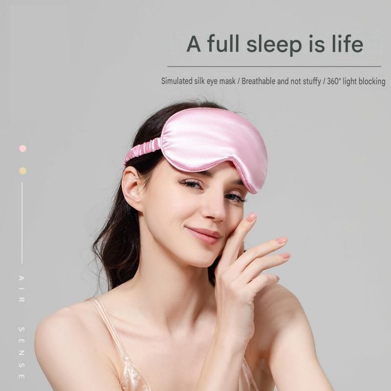 Black Imitation Silk Sleep Eye Mask - Soft Breathable Light Blocking Design with Elastic Strap for Travel, Nap, and Night Sleep Comfort