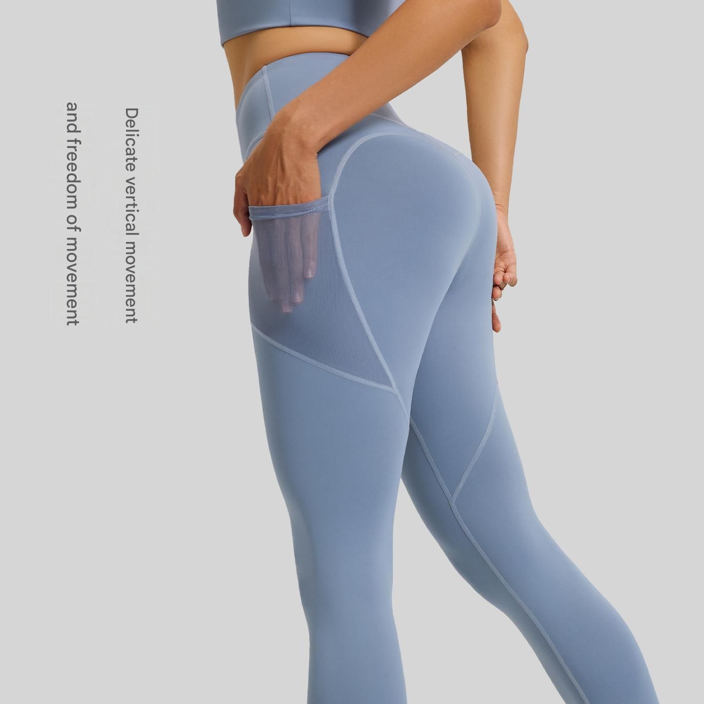 Grey XL Size Women's High Waist Yoga Leggings with Mesh Side Pockets - Squat Proof, Peach Hip Lift, Breathable Stretch Fabric for Gym Running 、Pilates Wea and Daily Wear