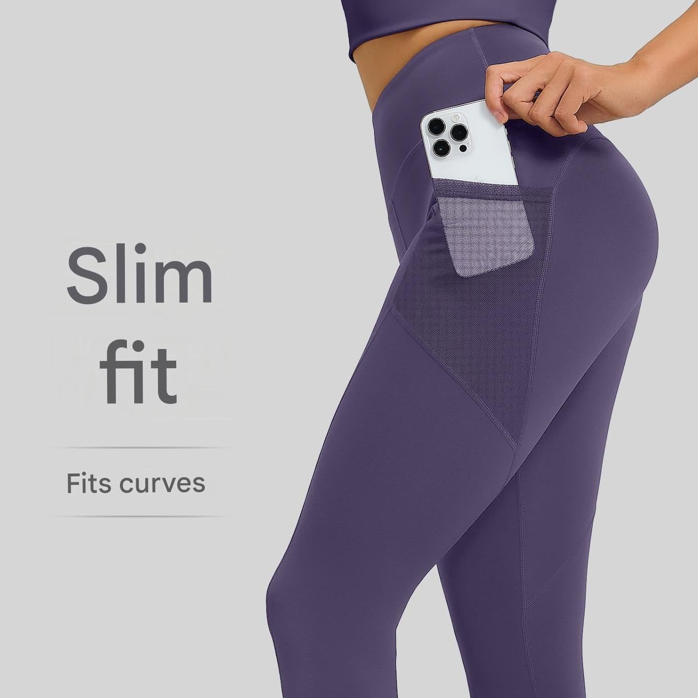 High Waist Yoga Leggings Peach Hip Lift M Coffee Color Breathable Stretch Fabric with Mesh Side Pockets for Gym Running Pilates Daily Wear