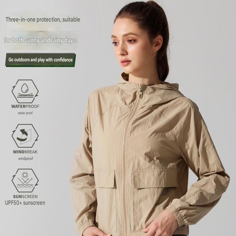 Women's Lightweight Hooded Windbreaker Jacket Waterproof Windproof UPF50+ Loose Fit Green S