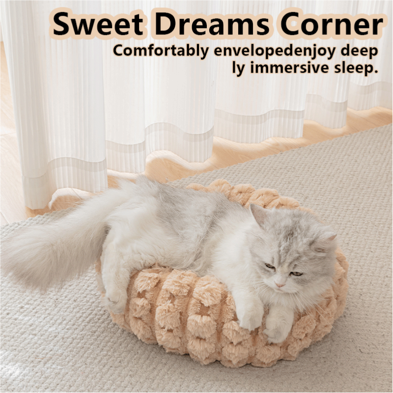 Coffee color 50cm with Heart-patterned jacquard Plush Round Pet Bed - Soft Donut Cat Bed, Warm Winter Dog Cushion for Anxiety Relief and Cozy Sleep, Durable Non-Slip Nest for Small to Medium Pets