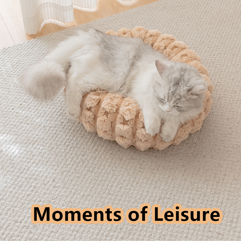 Coffee color 50cm with Heart-patterned jacquard Plush Round Pet Bed - Soft Donut Cat Bed, Warm Winter Dog Cushion for Anxiety Relief and Cozy Sleep, Durable Non-Slip Nest for Small to Medium Pets