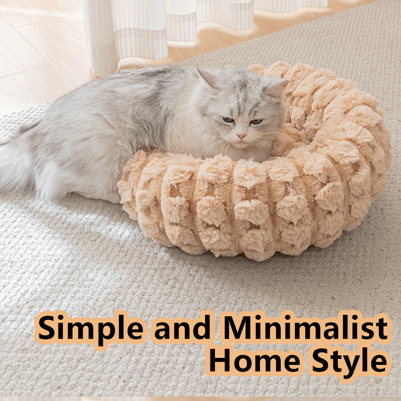 Coffee color 50cm with Heart-patterned jacquard Plush Round Pet Bed - Soft Donut Cat Bed, Warm Winter Dog Cushion for Anxiety Relief and Cozy Sleep, Durable Non-Slip Nest for Small to Medium Pets