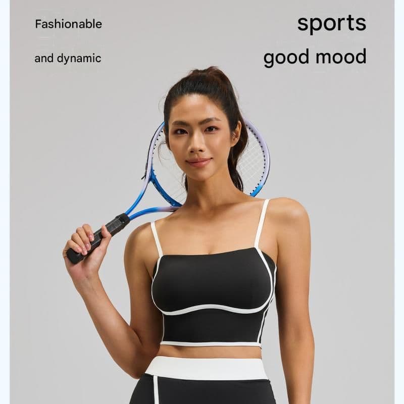 Women's Linear Sports Set Adjustable Straps XXL Size White Polyester Spandex Blend with Removable Pads Anti-Exposure Skirt for Yoga Running Gym
