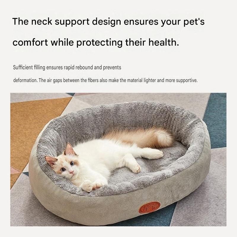 M Size 48x60cm Grey Oval Pet Bed - Arctic Fleece and PP Cotton - Thickened Warmth, Non-Slip Base, Removable Cover, Compact for Cats and Small Dogs