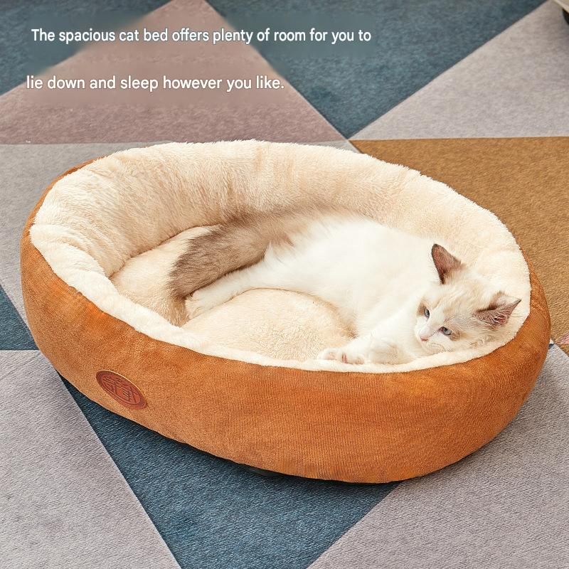 M Size 48x60cm Grey Oval Pet Bed - Arctic Fleece and PP Cotton - Thickened Warmth, Non-Slip Base, Removable Cover, Compact for Cats and Small Dogs