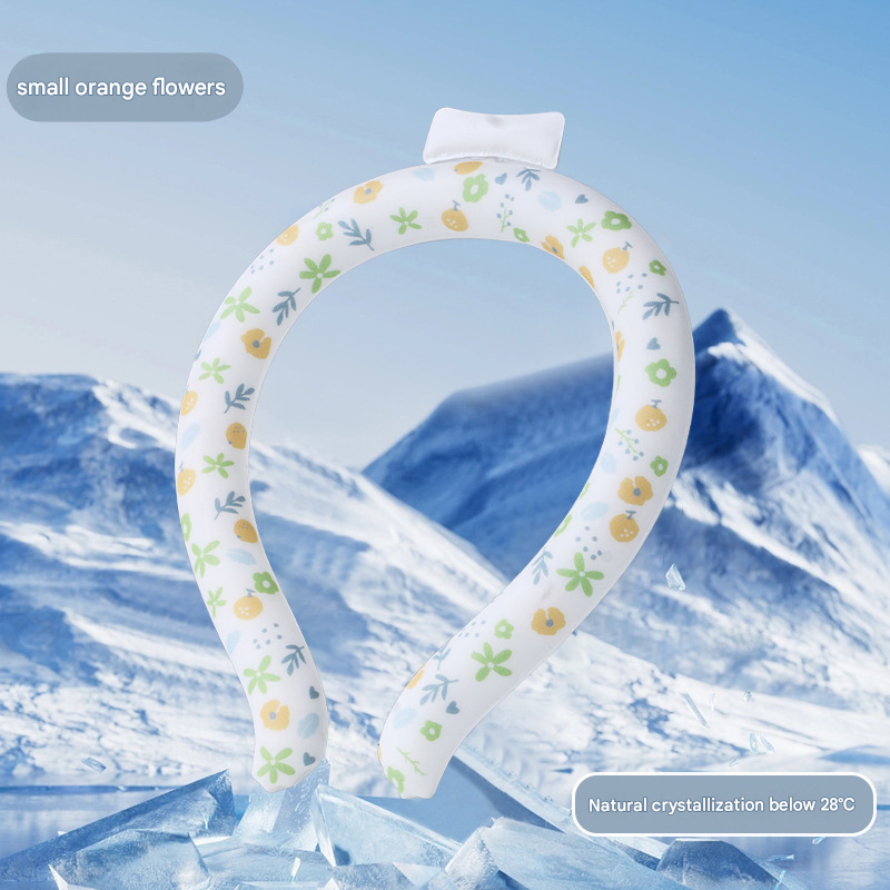 Small Orange Flowers Instant Cool PCM Neck Ring - 28°C Phase Change Material for Sweat-Free Relief - Ultra-Light 135g Comfort for Sports, Office, and Summer Travel