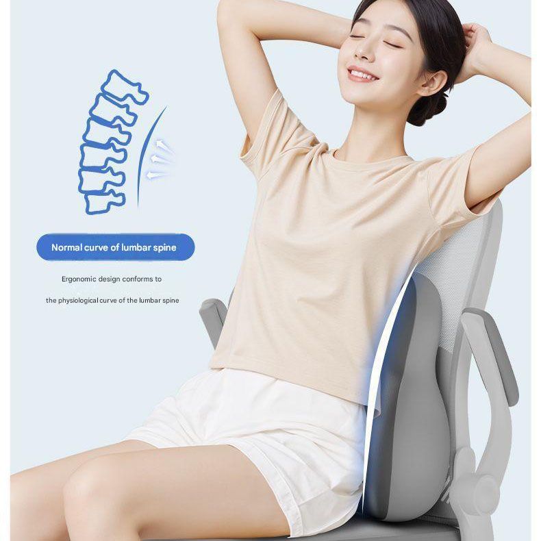 Two-tone Beige-Gray Ergonomic Memory Foam Lumbar Support Cushion for Office Chair, Adjustable Lower Back Pillow with Dual Side Support, Orthopedic Back Rest for Desk Chair, Car Seat and Home Office